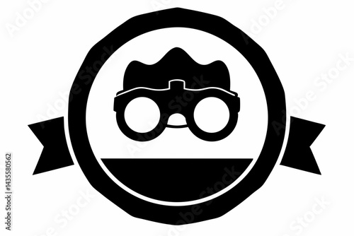 Binoculars Inside Badge Silhouette Vector Illustration