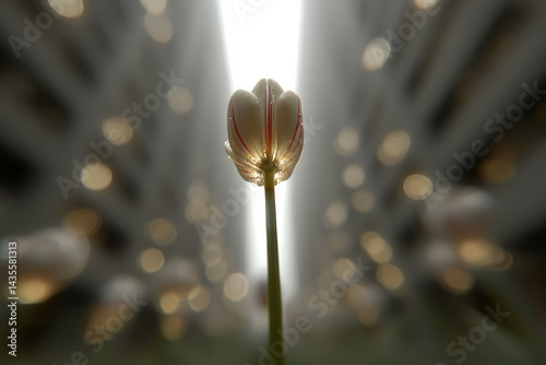 Obraz na płótnie Surreal oversized tulip blooming in urban setting, w salonie