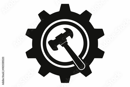Gear With Hammer Inside Silhouette Vector Illustration