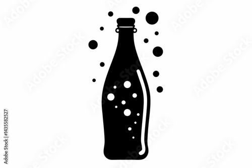 Retro Soda Bottle With Bubbles Silhouette Vector Illustration