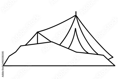 Tent On Cliff Edge Line Art Vector Illustration