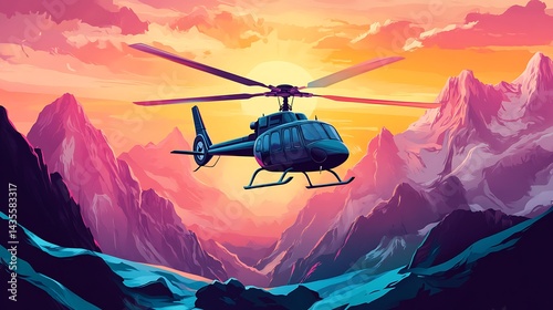 Helicopter Sunset Mountain Flight.