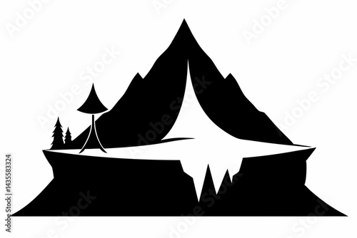 Tent On Cliff Edge Silhouette Vector Illustration