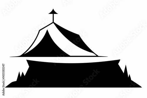 Tent On Cliff Edge Silhouette Vector Illustration