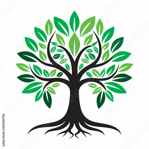 Green leafy tree vector art illustration.