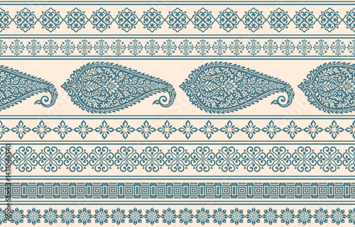 floral pattern vintage ethnic modern embroidery texture boho design vector illustration hand drawn pink flower motif branches leaves wallpaper seamless background border.