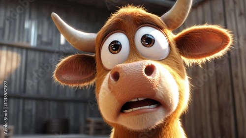 A brown cow looks startled, questioning something with a confused expression.