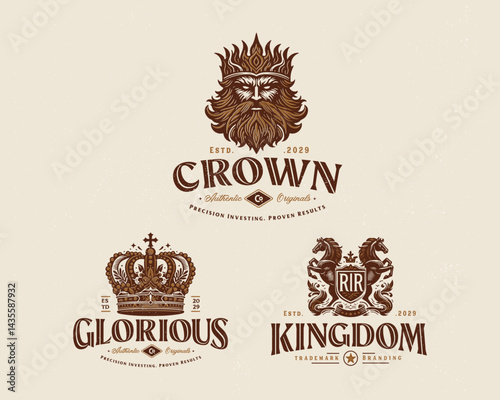 Vintage classic King Crown Dynasty logo template for business company