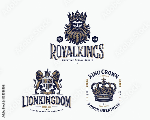 Vintage classic King Crown Dynasty logo template for business company