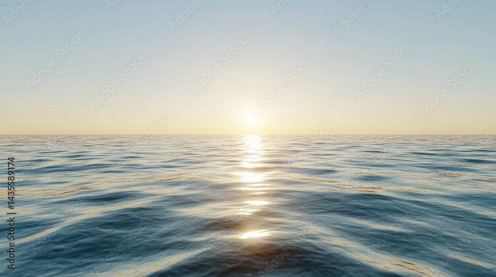 Fototapeta premium serene ocean view at sunset, showcasing gentle waves reflecting golden light