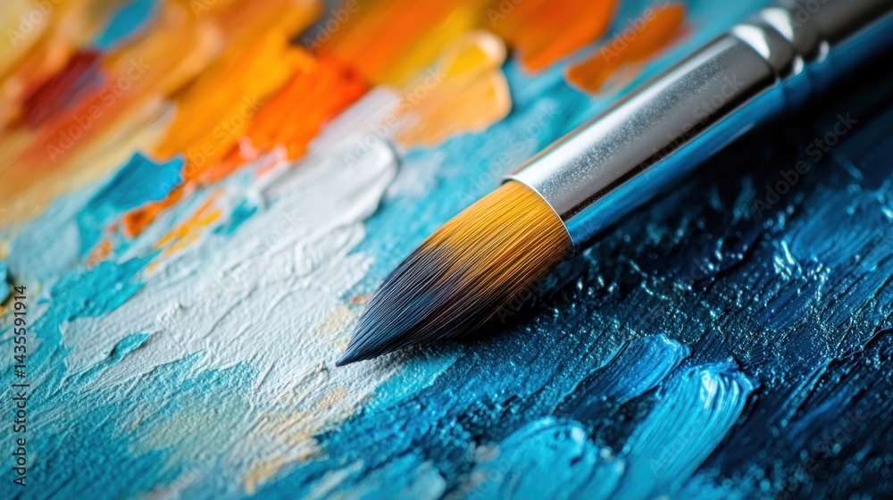 Fototapeta premium Artistic paintbrush on vibrant canvas
