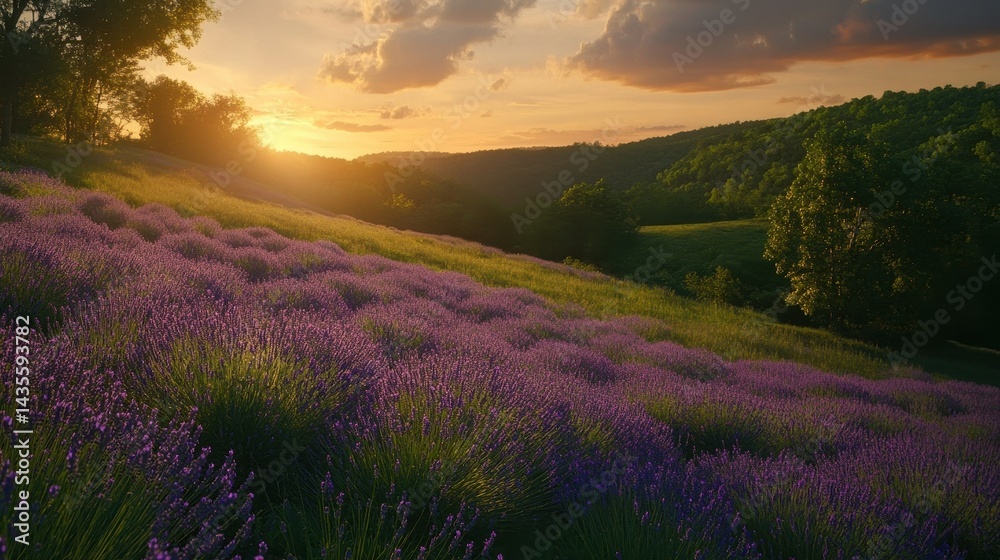 Obraz premium sunset over lavender fields