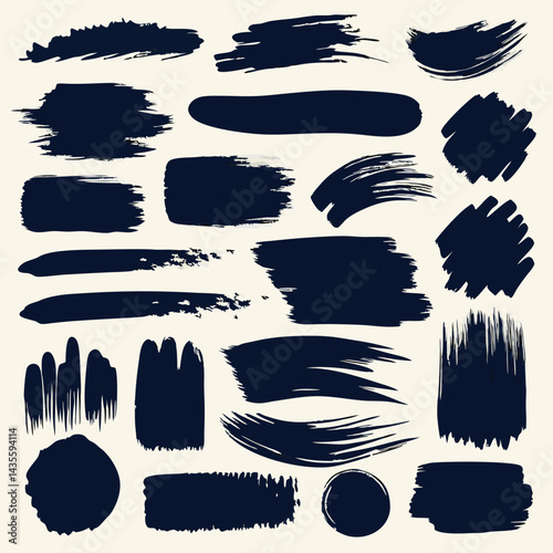 Collection of Abstract Navy Blue Brush Strokes and Shapes