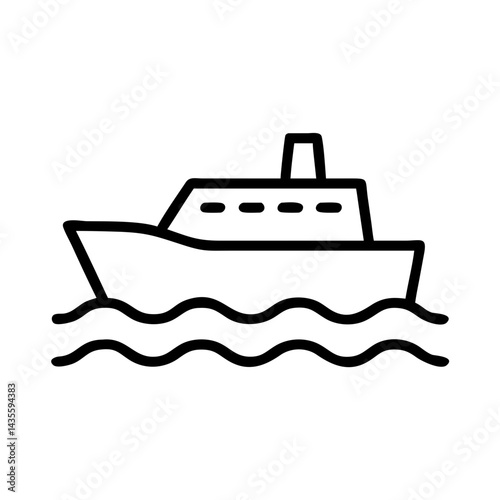 Simple line drawing of a ferry on waves against a white background  