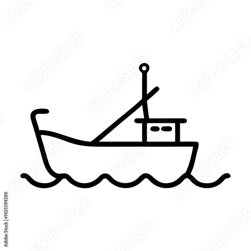 Fishing boat illustration on isolated waves background  