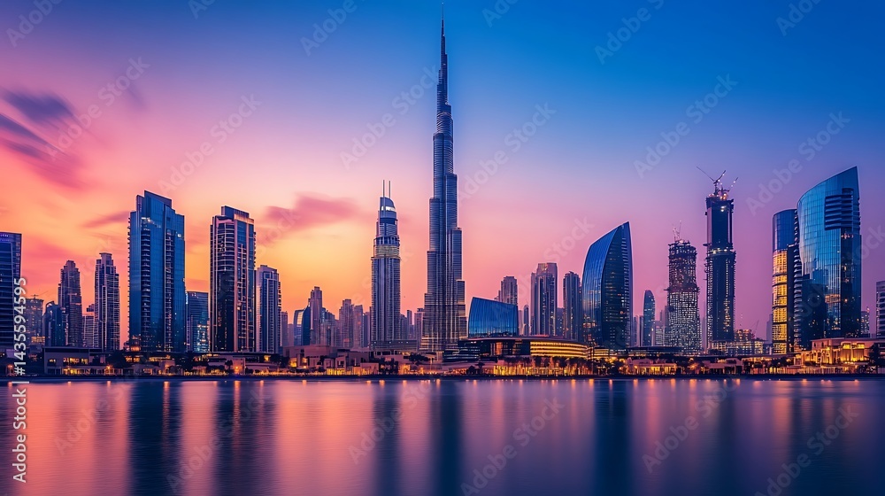 Obraz premium Dubai Skyline at Sunset: A Breathtaking Panorama of Modern Architecture