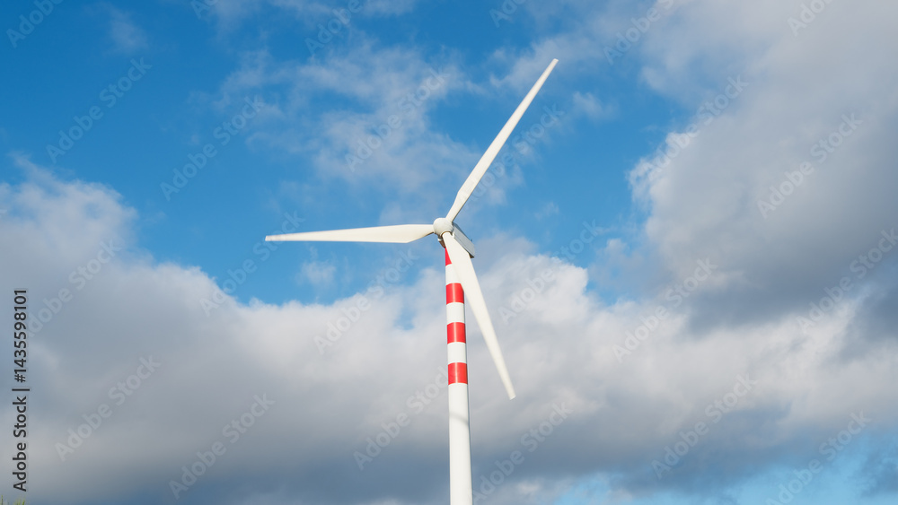 Red And White Wind Turbine In Action