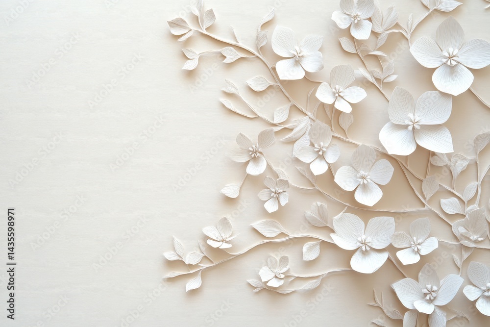 Elegant, three-dimensional floral design on a soft beige background. Elegant, three-dimensional floral design on a soft beige background.