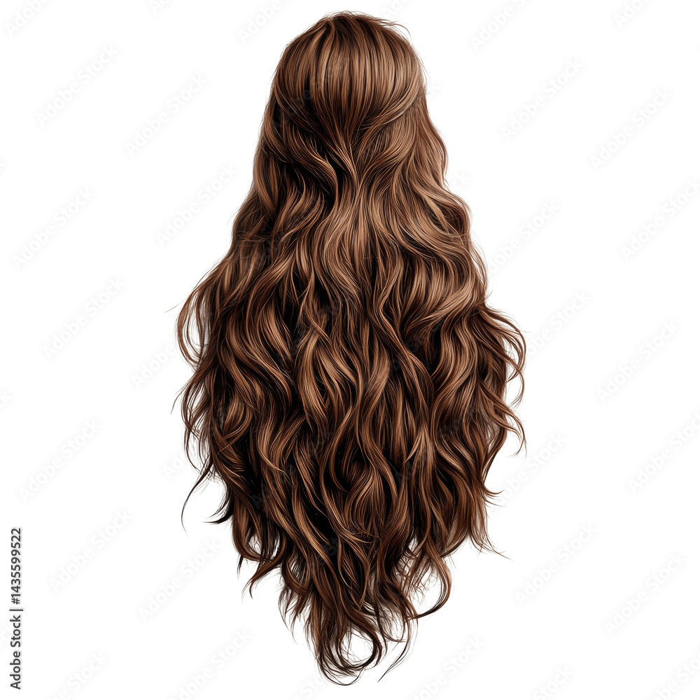 Naklejka premium Luxurious flowing wavy hair isolated on transparent canvas, perfect for design projects
