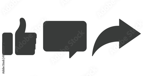 Like, comment and share icon isolated on white background.