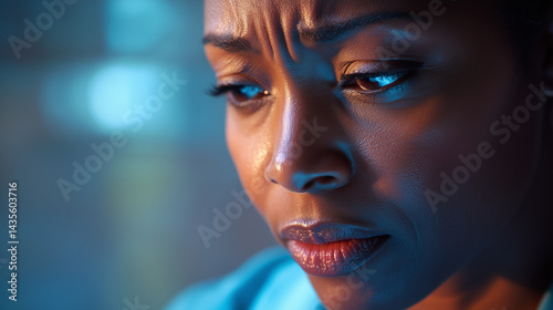 Social worker takes a breath during a close up moment of stress in a high-pressure emergency response