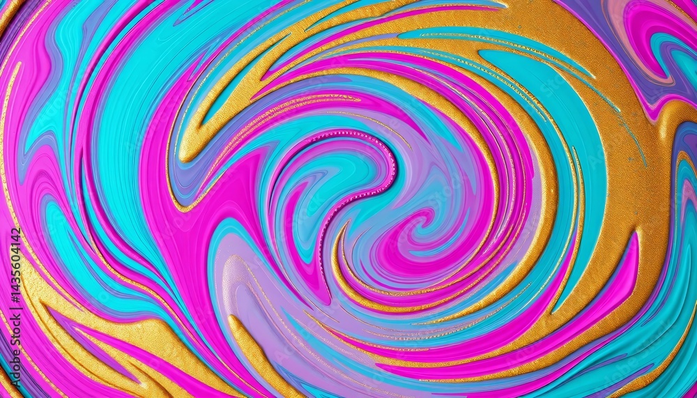 Fototapeta premium Vibrant swirls of teal, fuchsia, and gold create a dynamic, textured backdrop, abstract, lines