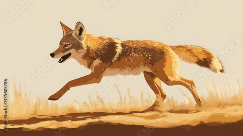Coyote running with grassland sunset. photo