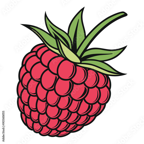 Vibrant raspberry with leaves