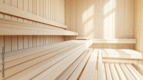 Obraz na płótnie Wooden benches arranged in tiers along the walls of a Finnish sauna w salonie