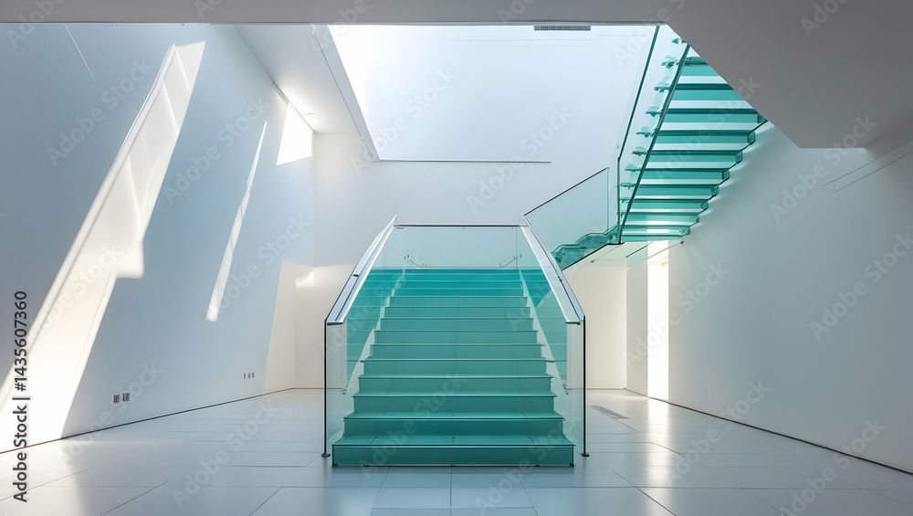 Obraz premium Minimal Glass Staircase in White Atrium