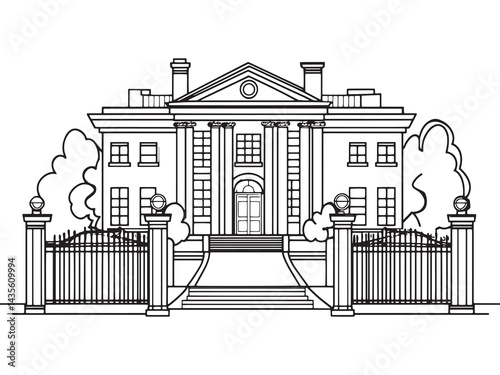 Gated Mansion line art icon exclusive estate drawing
