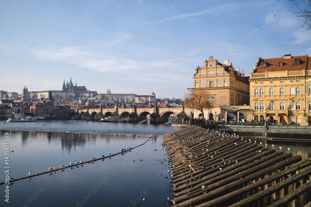 Sunny Morning Over The Bridge In Prague
