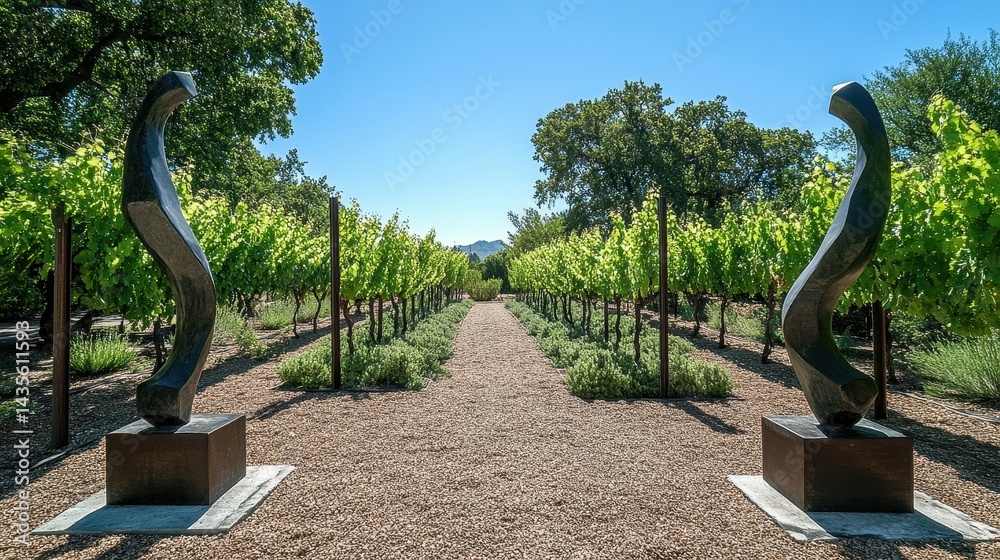 Obraz premium sculptures in vineyard pathway