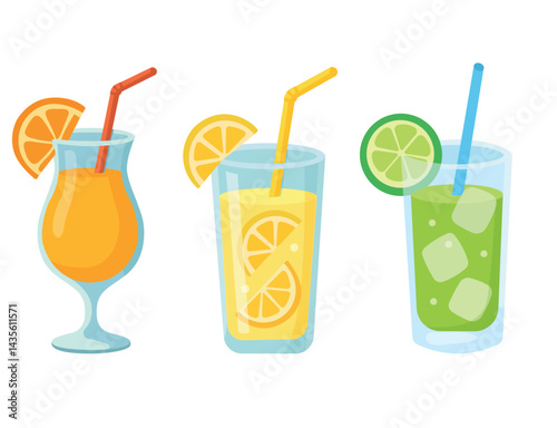 Set of Citrus Drinks – Orange, Lemon, Lime – Vector Flat Design