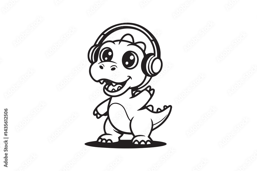 dino with headphones illustration vector dino with headphones illustration vector