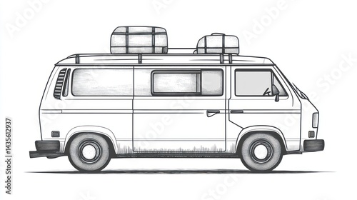 Vintage Camper Van Outline Illustration