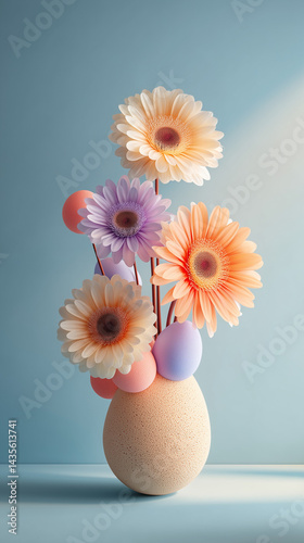 Pastel Gerbera Daisies In Textured Vase