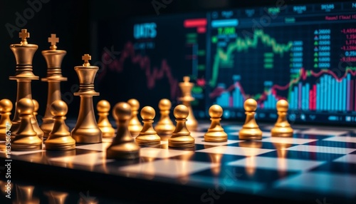 Wallpaper Mural Strategic moves in chess amidst stock market trends digital workspace photo contemporary overhead view business insight Torontodigital.ca