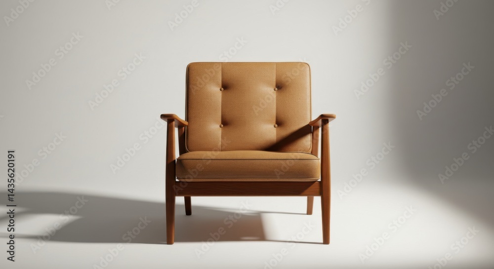 Isolated studio shot of a comfortable tan leather armchair with wooden frame Isolated studio shot of a comfortable tan leather armchair with wooden frame