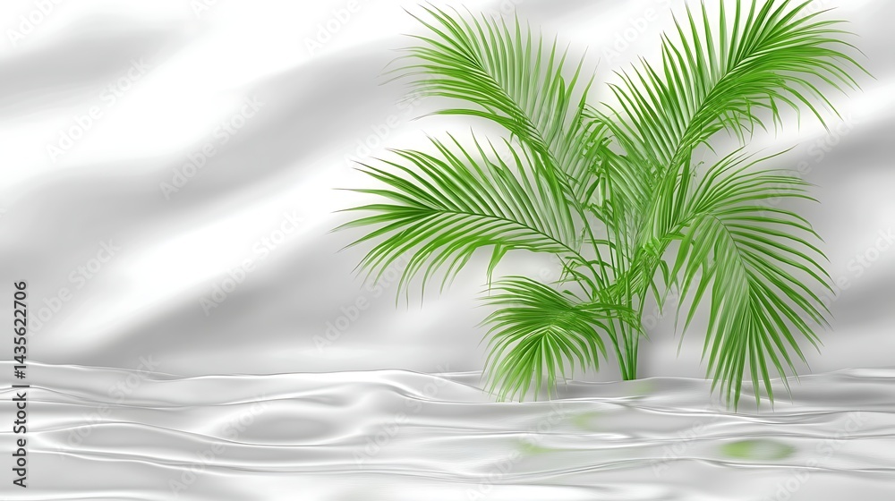 Obraz premium Lush Palm on White Silk Drape.