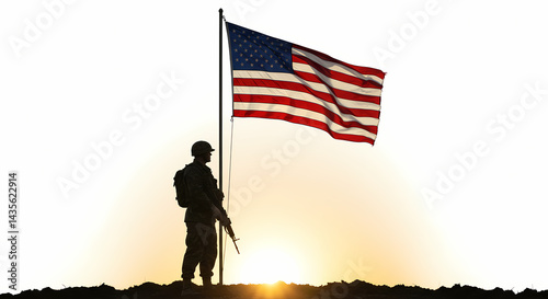 American Flag Soldier Silhouette Sunset Memorial Day Veteran