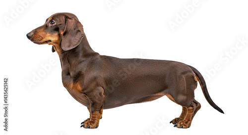Alert Dachshund Standing Profile Full Body Isolated White Background Sausage Dog Pet Canine View