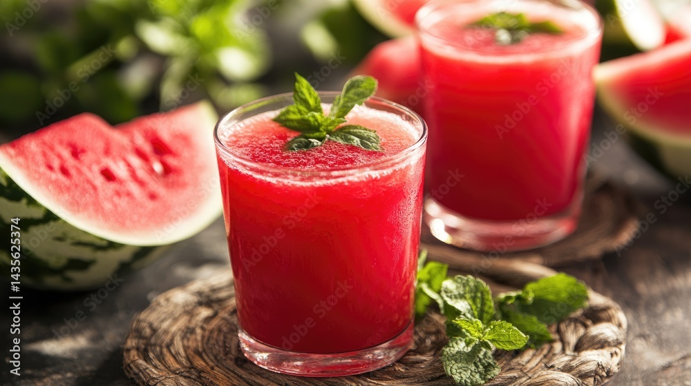 Refreshing Watermelon Juice with Mint Garnish Refreshing Watermelon Juice with Mint Garnish