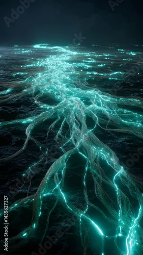 Underground Energy Network Glowing Energy Roots Flowing Beneath Earth Surface in Seamless Sci-Fi Motion Loop, Futuristic Nature Animation for Visual Storytelling
