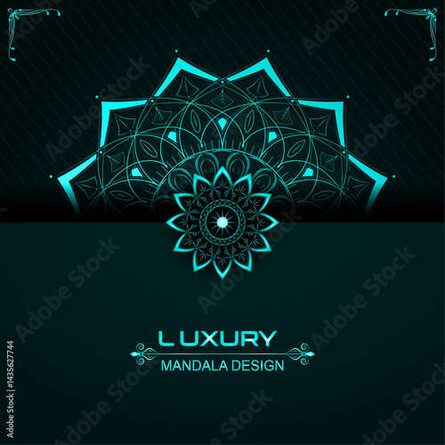 Mandala luxury floral template with shadow line, ornament and light effect | Creative mandala design for greeting, decoration, cover, card, flyer, Islamic, festival, banner, poster with cyan color