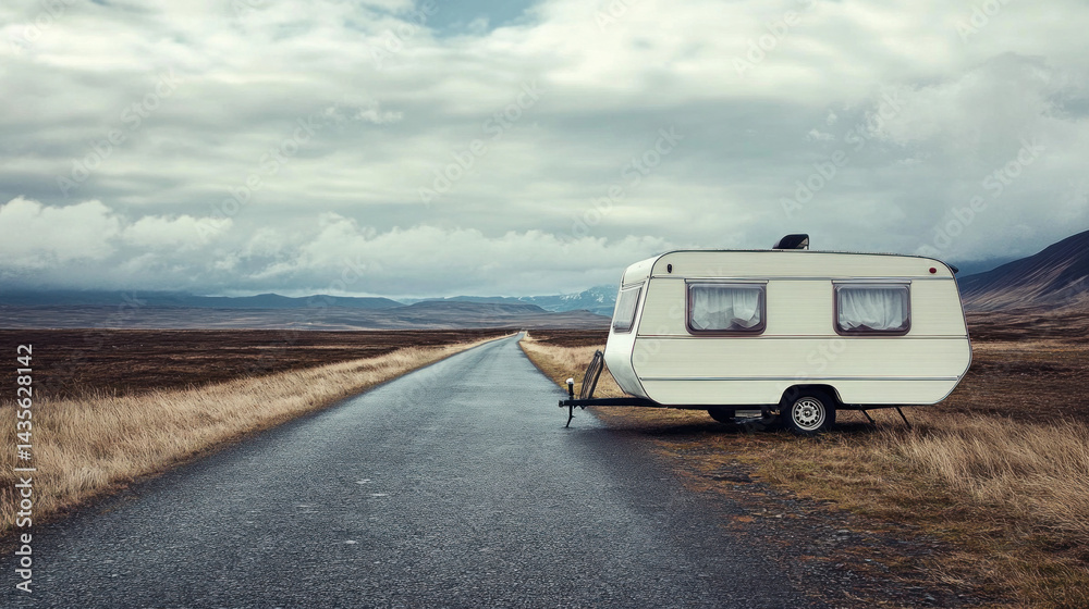 A caravan parked along the road's edge A caravan parked along the road's edge