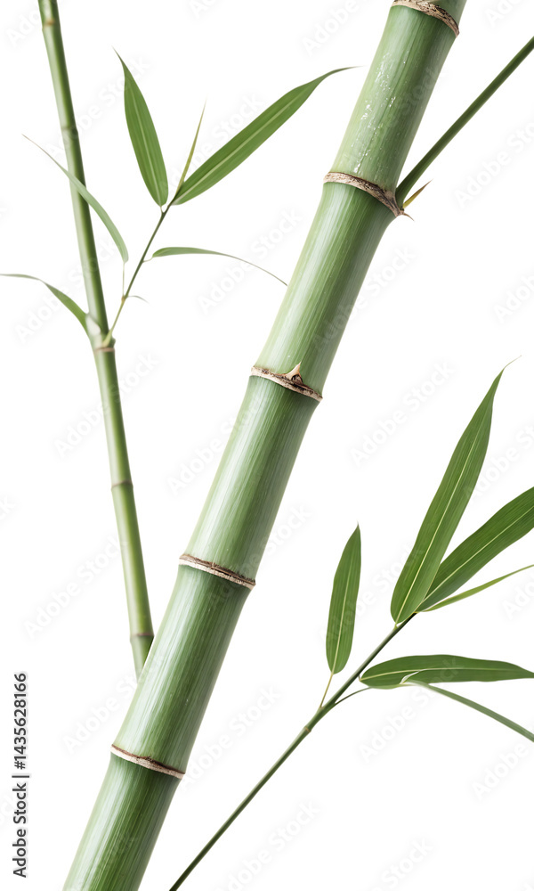 Obraz premium Green Bamboo Stems with Leaves – Isolated on White Background. Transparent PNG. AI Generated