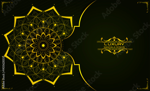 Mandala luxury floral template with curve line, ornament and light effect | Creative mandala design for greeting, decoration, cover, card, flyer, Islamic, festival, banner, poster with yellow color