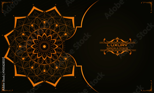 Mandala luxury floral template with curve line, ornament and light effect | Creative mandala design for greeting, decoration, cover, card, flyer, Islamic, festival, banner, poster with orange color