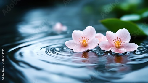 A stunning composition of graceful pink flowers gently resting on a reflective surface, evoking feelings of tranquility, beauty, and the simple elegance of nature's designs.